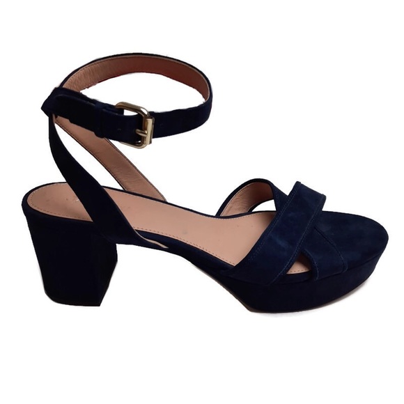 J. Crew Shoes - J Crew Platform Cross-Strap Blue Suede Heels Sz 9